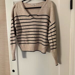 Madewell V-Neck Sweater - Black and Tan Stripes